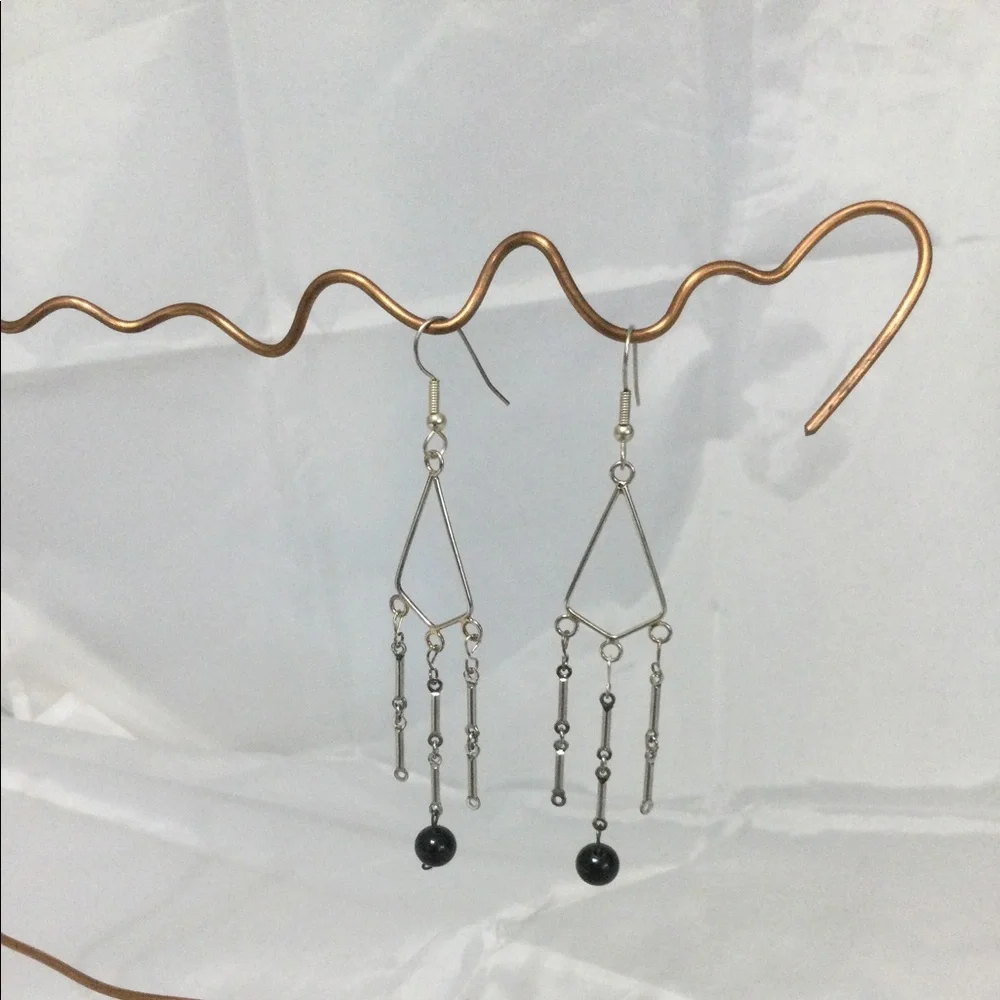 Vintage Silver & Black Elegant Dangle Wires - Picture 2 of 9